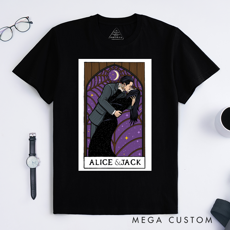 Personalized Tarot Lovers Classic T-Shirts Romantic Gift for Couples Unique Starry Night Art T-Shirts for Lovers