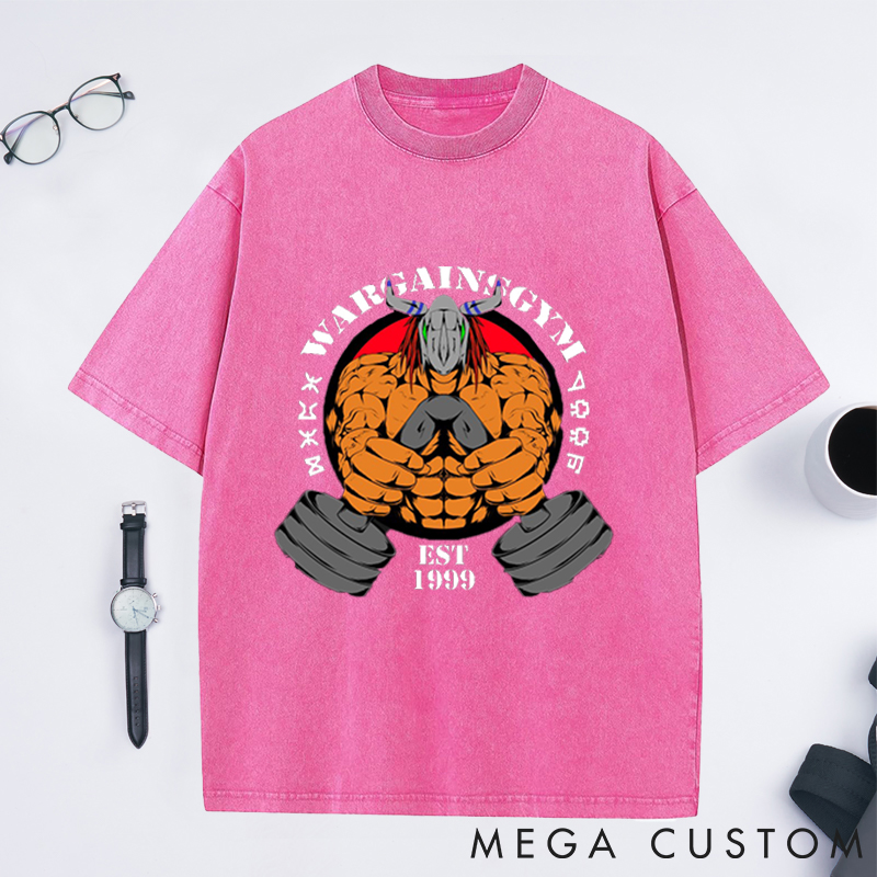 Personalized Gym Washed T-Shirts with Bold Warrior Weightlifting Design for Fitness Enthusiasts Bodybuilders and Gym Lovers