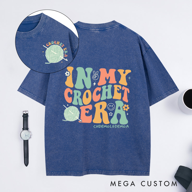 Personalized In My Crochet Era Washed T-Shirts Crochet Lover Shirt Knitting Shirt Crafter Mom Shirt for Women Gift for Knitting Lover Funny Crochet Tee