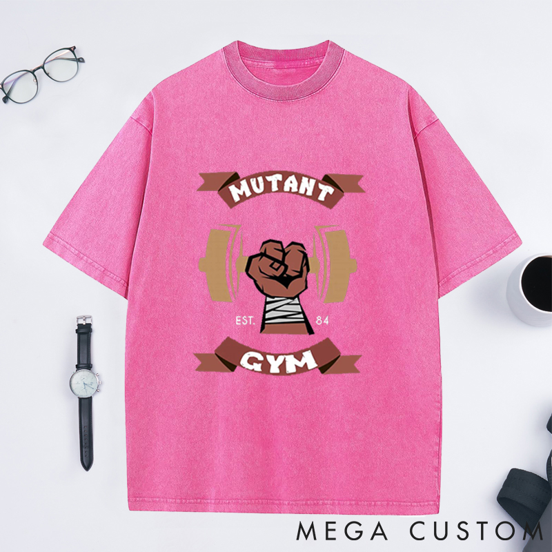 Personalized Mutant Gym Washed T-Shirts with Bold Fist and Barbell Design for Fitness Enthusiasts Bodybuilders and Gym Lovers