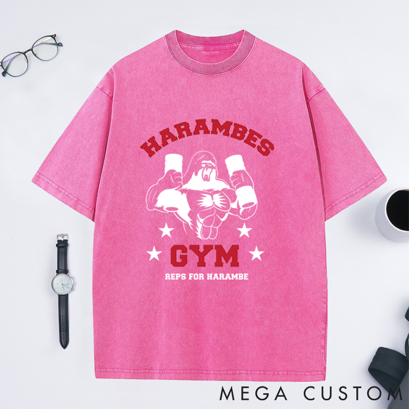 Personalized Gym Washed T-Shirts with Fierce Gorilla Lifting Design for Fitness Enthusiasts Bodybuilders and Gym Lovers