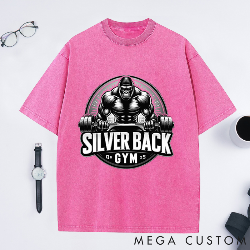 Personalized Retro Fitness Washed T-Shirts with Fierce Gorilla Lifting Barbell Design for Fitness Enthusiasts Bodybuilders and Gym Lovers
