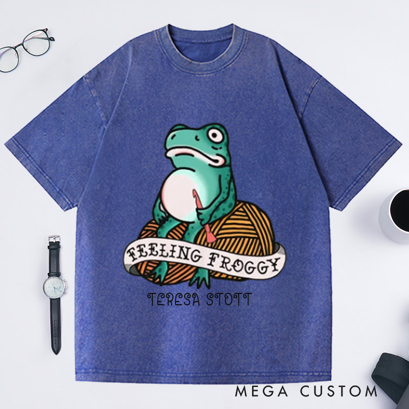 Personalized Feeling Froggy Crochet Bella Washed T-Shirts Short-sleeve unisex t-shirt Funny Gift for Crocheter Crochet Apparel