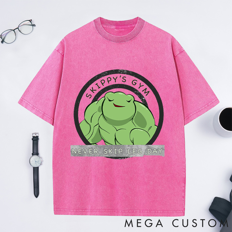 Personalized Fitness Washed T-Shirts with Fun Muscle Frog Design for Fitness Enthusiasts Bodybuilders and Gym Lovers