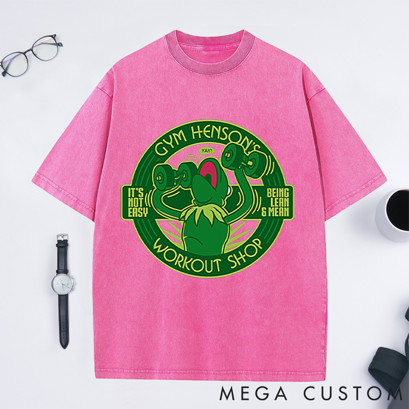 Personalized Gym Washed T-Shirts with Fun Frog Dumbbell Design for Fitness Enthusiasts Bodybuilders and Gym Lovers