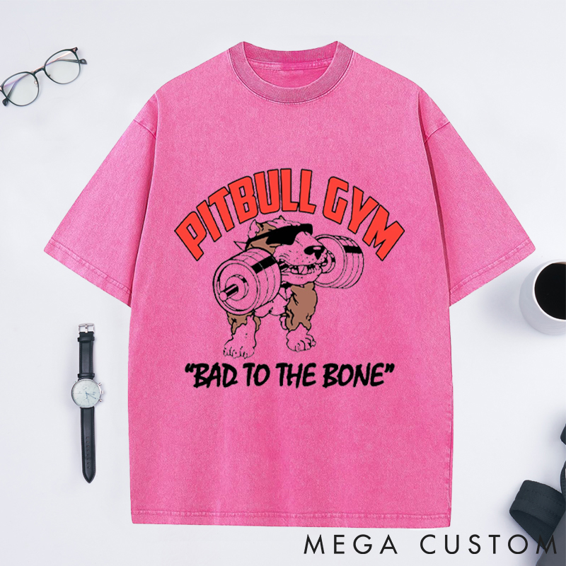 Personalized Gym Washed T-Shirts with Bold Dog Lifting Barbell Design for Fitness Enthusiasts Bodybuilders and Gym Lovers