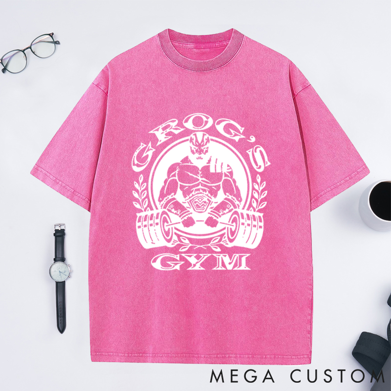 Personalized Gym Washed T-Shirts with Fierce Warrior Lifting Barbell Design for Fitness Enthusiasts Bodybuilders and Gym Lovers