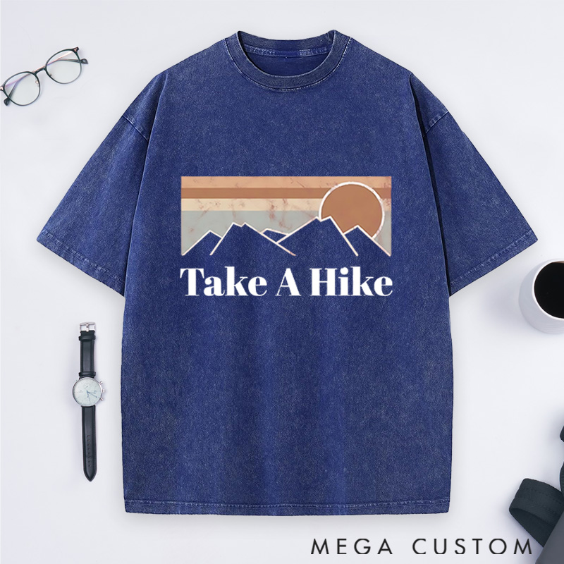 Personalized Take A Hike Washed T-Shirts Embrace The Call Of The Mountains Shirts Gift for Hiking Camping Adventure Lover