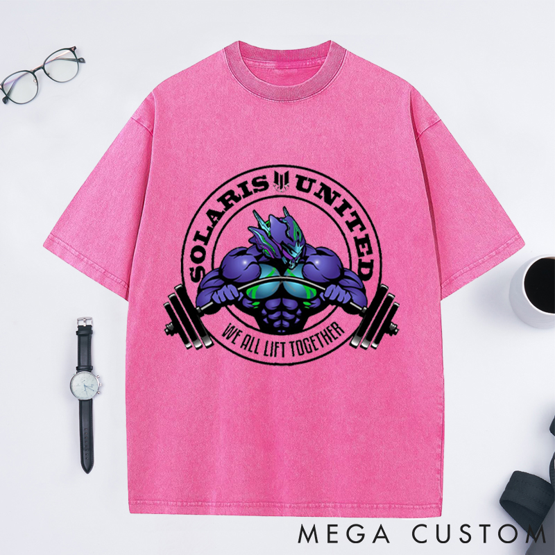 Personalized Gym Washed T-Shirts with Bold Alien Warrior Design for Fitness Enthusiasts Bodybuilders and Gym Lovers