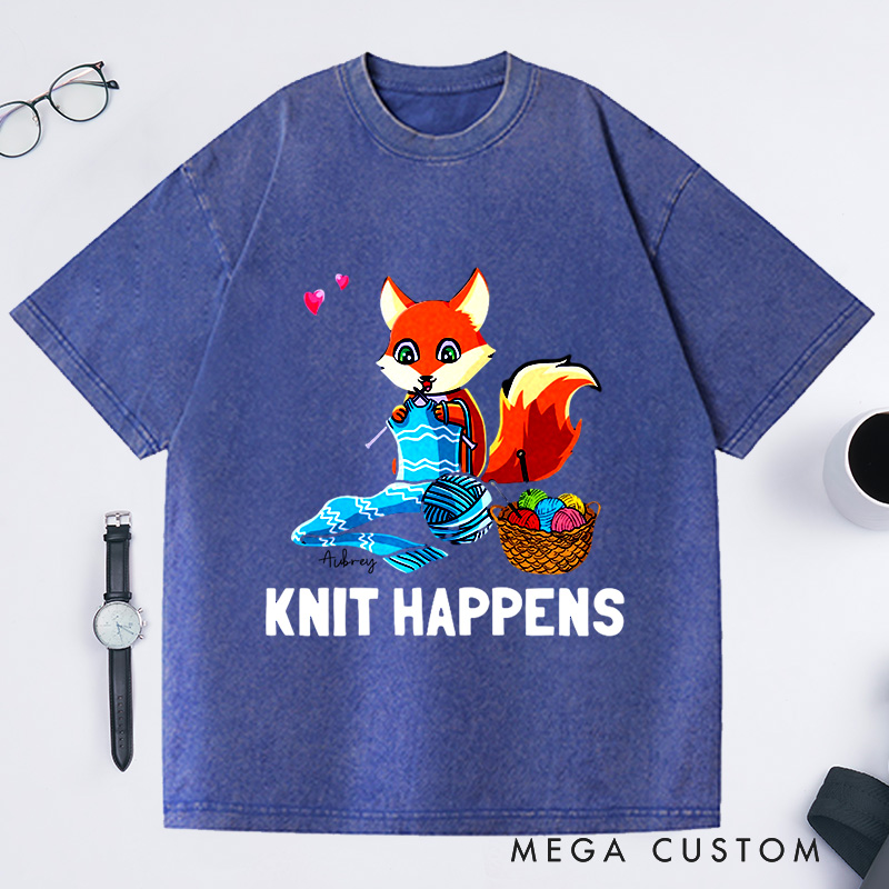 Personalized Knit Happens Washed T-Shirts Gifts for Knitting Lovers