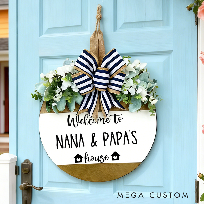 Personalized Wooden Door Sign Custom Welcome Sign for Grandparents Housewarming Gift Decorative Hanging Plaque for Entryway Indoor Outdoor Home Decor