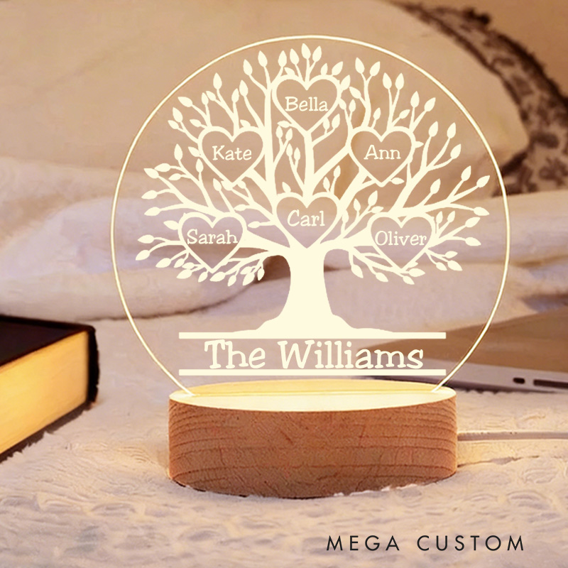 Personalized LED Night Light Custom Family Tree Lamp with Names Decorative Table Lamp for Family Bedroom Living Room Unique Decor Housewarming Gifts