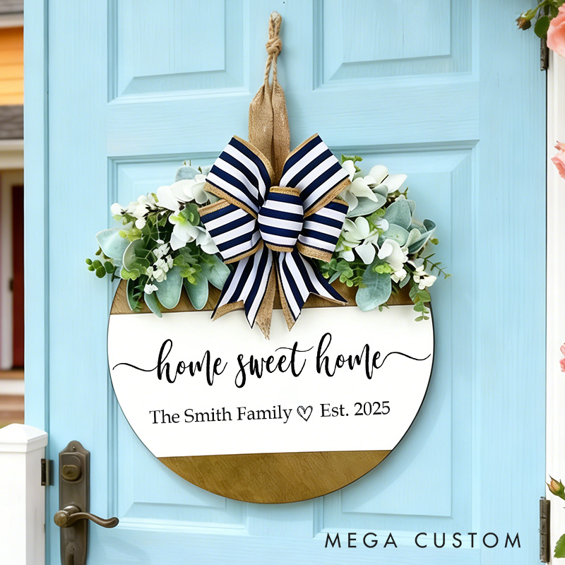 Personalized Front Door Hanger Housewarming Gifts Home Sweet Home Sign Newlywed Door Decor Front Door Decor New Home Sign Last Name Door Hanger