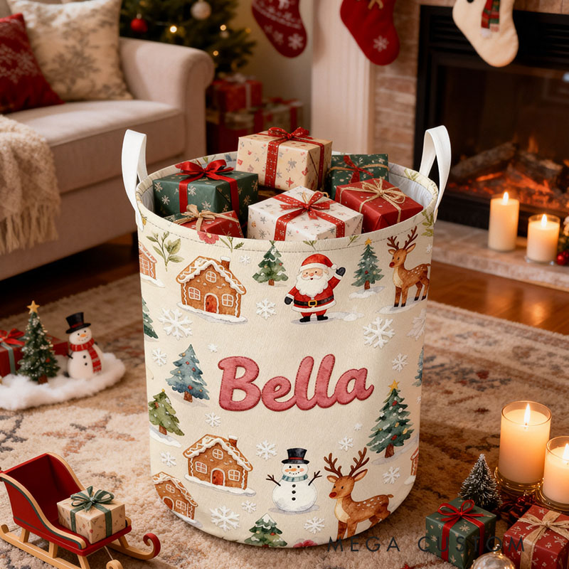 Personalized Christmas Laundry Basket Custom Name Hamper Foldable Storage Bin Durable Organizer For Holiday Decor Kids Playrooms Or Living Rooms