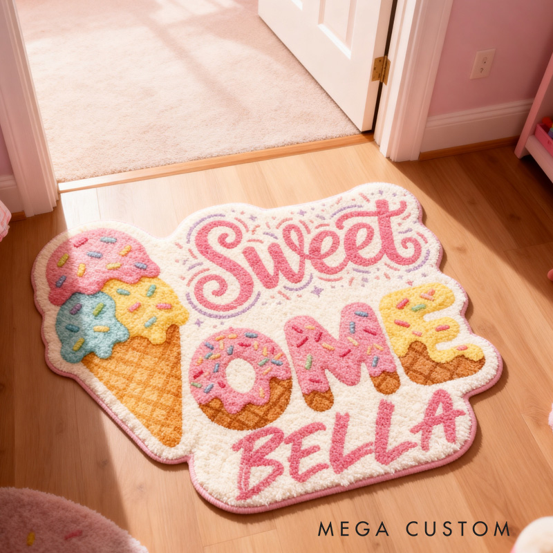 Personalized Sweet Home Ice Cream Rug Custom Name Soft Durable Doormat Decorative Accent For Kids Rooms Playrooms Or Home Decor Housewarming Gifts