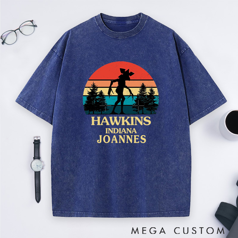 Personalized A Mysterious Encounter Washed T-Shirts Hawkins Indiana Shirts Gift for Hiking Camping Adventure Lover