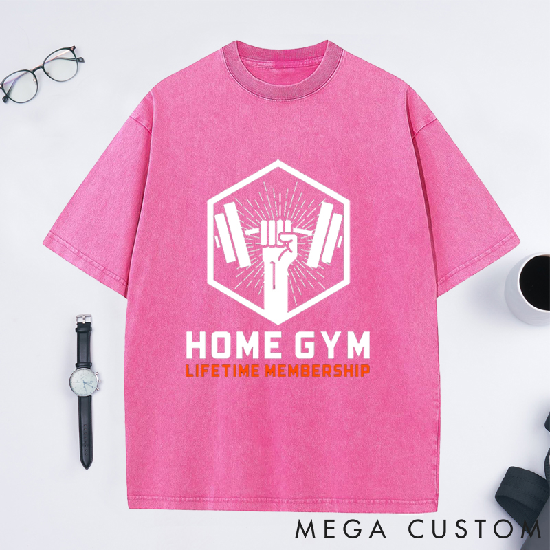 Personalized Gym Washed T-Shirts with Lifetime Membership Bold Barbell Design for Fitness Enthusiasts Bodybuilders and Gym Lovers