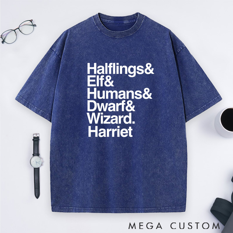 Personalized Fantasy Party Lineup Washed T-Shirts Game Movie & TV Lovers Shirts Gift for Geek Nerd