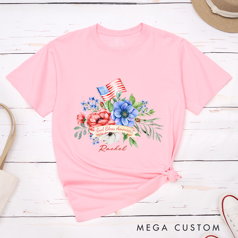 Personalized God Bless America T-Shirt with Custom Name Christians Gift Birthday Gift Christian Apparel Gift for Jesus Lover 