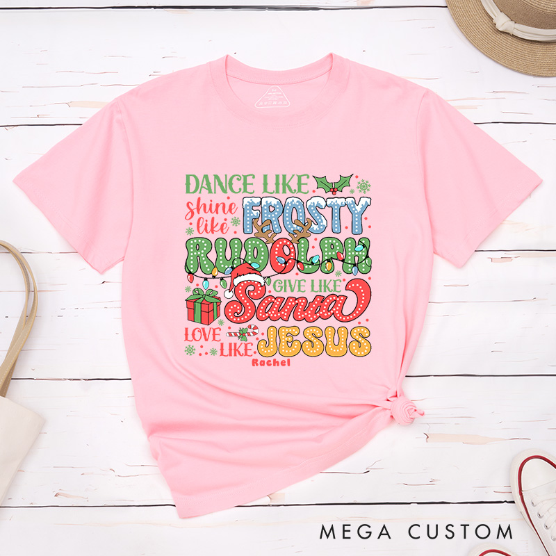 Personalized Frosty Rudolph Santa Jesus T-Shirt with Custom Name Christians Gift Birthday Gift Christian Apparel Gift for Jesus Lover 