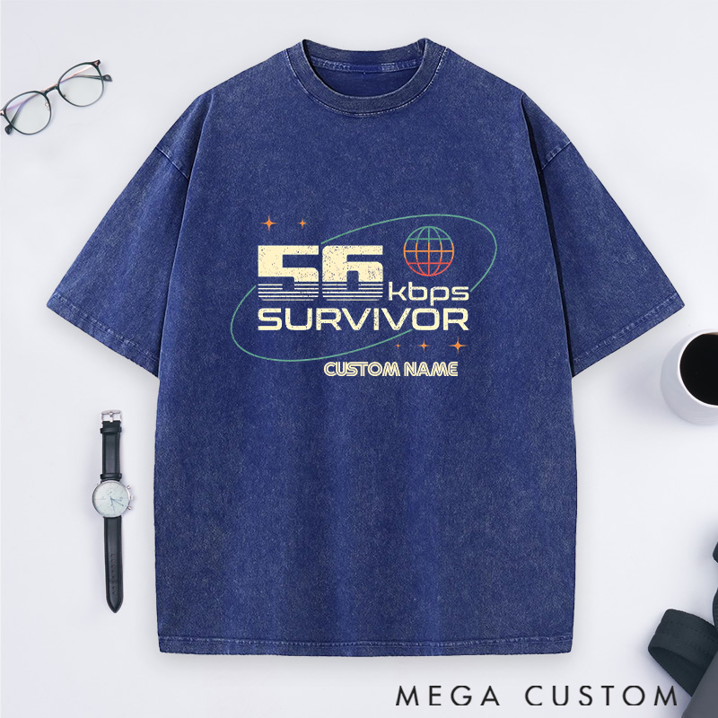 Personalized 56 kbps Survivor Washed T-Shirts Programmer Computer Technology Lovers Shirts Gift Geek Nerd 