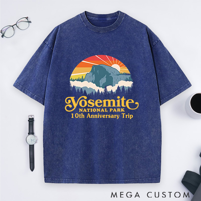 Personalized Yosemite National Park Washed T-Shirts Adventure Hiking Campig Travel Shirts Gift Outdoors Lover