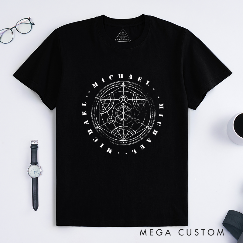Personalized Archangel Michael Alchemy Magic Circle Classic T-Shirt Unisex Spiritual Protection Symbol Custom Gift for Him or Her Unique Mystical Design