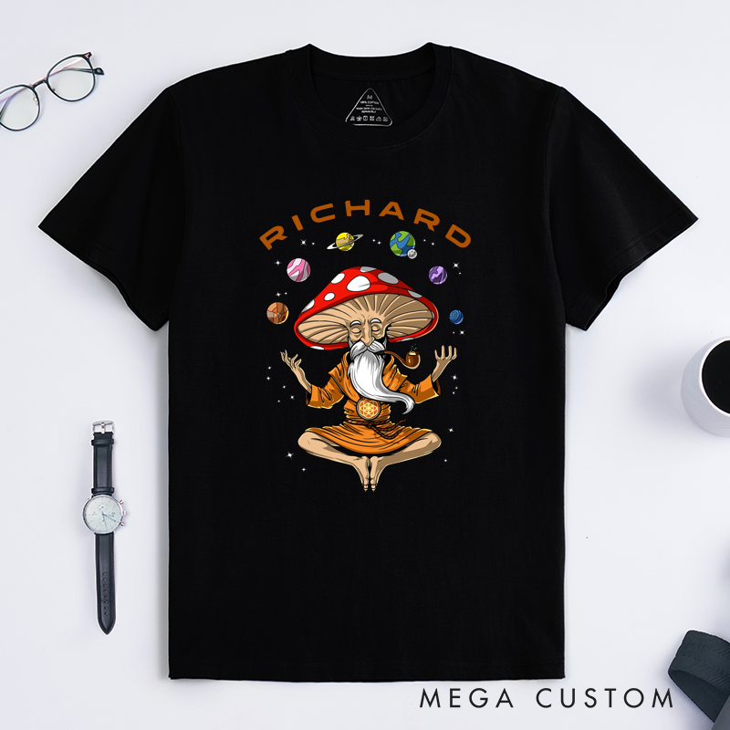 Personalized Mushroom Guru Meditation Classic T Shirts Custom Cosmic Zen Mushroom Spirit Tee Unique Mystical Gift for Men Women Spiritual Art Top