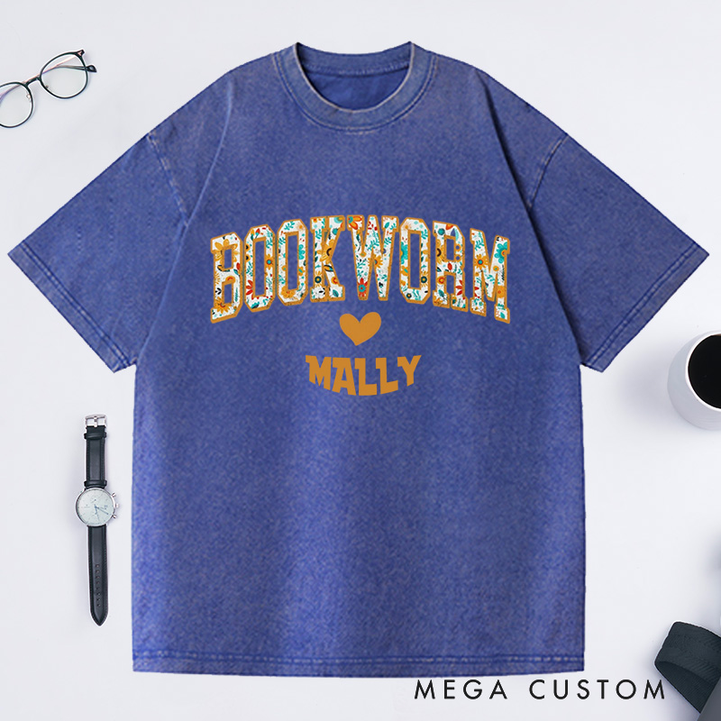 Personalized Bookworm Washed T-Shirts Teacher Gift For Book Lover Library Gifts Read Books Back To School
