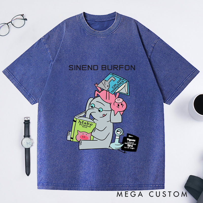 Personalized Read More Book Washed T-Shirts Good Day To Read Tee Funny Piggie Elephant Pigeons Shirt Book Lover Gift