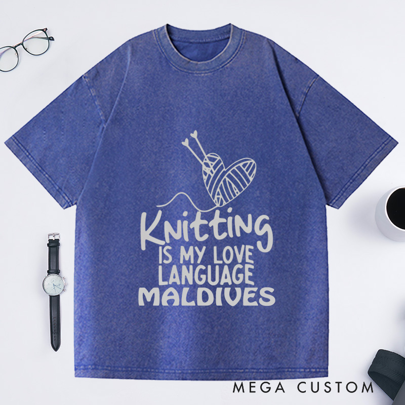 Personalized Knitting Is My Love Language Washed T-Shirts Knitter Shirt Cute Knitting Shirt Love To Knit Knitting Lover Shirt Knitting Gift