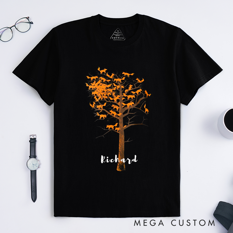 Personalized Fox Family Tree Classic T-Shirts Unique Gift Unisex Tee Perfect Birthday Present for Him or Her