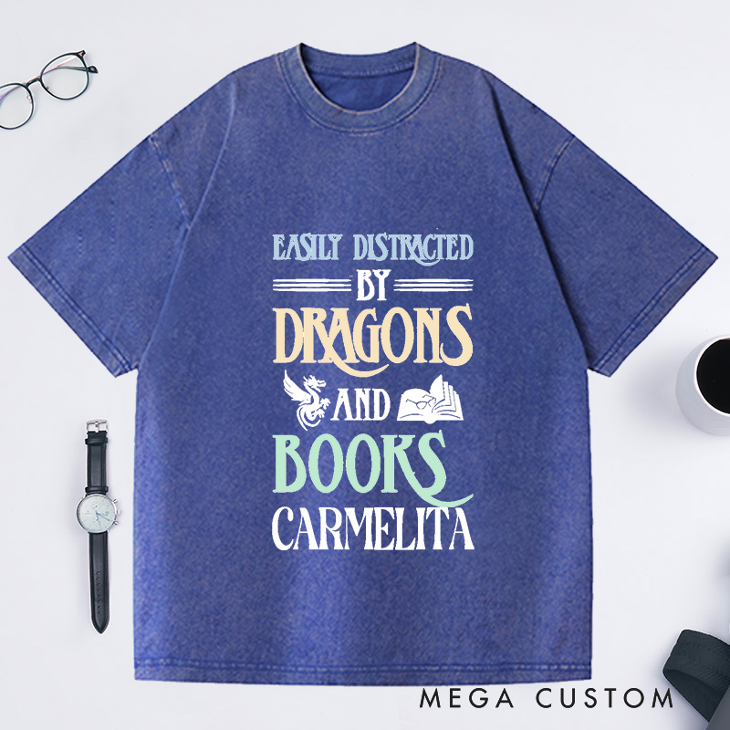 Personalized Dragon Shirt Bookworm Washed T-Shirts Reading Shirts Librarian Gift Book Lover T-Shirt