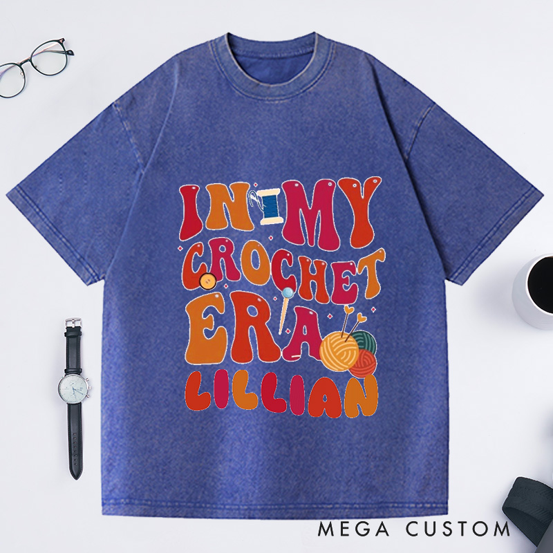 Personalized In My Crochet Era Washed T-Shirts Funny Crochet Crochet Lover Crochet Mom Shirt for Women Gift for Knitting Lover