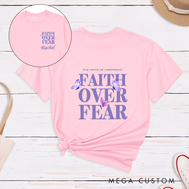 Personalized Faith Over Fear Butterflies Classic T-Shirt with Name Christian Shirt Faith Based Shirt Gift for Women and Girls