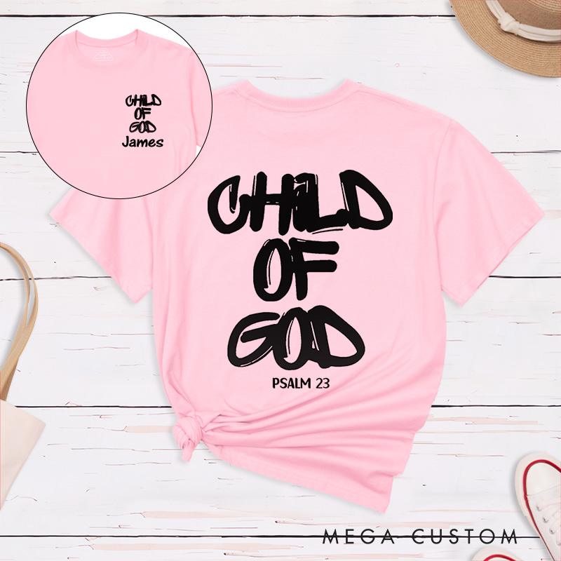 Personalized Child of God Classic T-Shirt with Name Graffiti Style Cotton Bible Verse Shirt Christmas Easter Gift for Men and Women