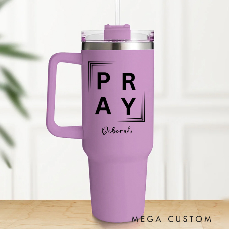 Personalized Multicolor Christian Theme Pray Tumbler with Name and Straw Travel Accessories Baptism Birthday Gift for Christians