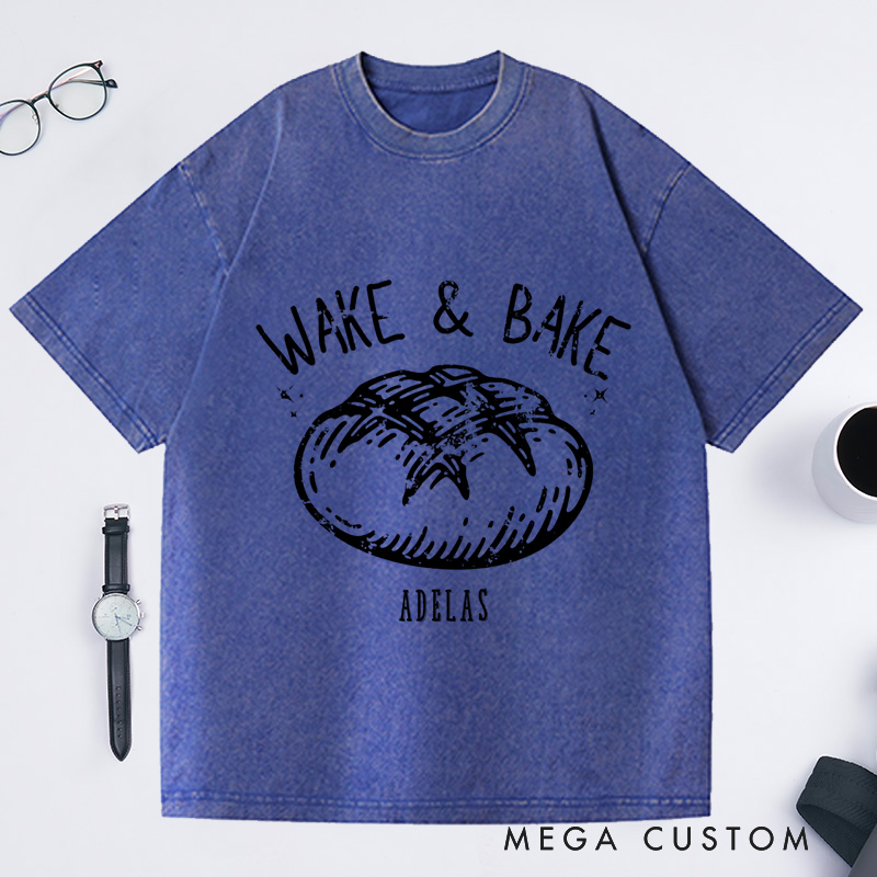 Personalized Comfort Colors Wake and Bake Washed T-Shirts Funny Sourdough Bakers T-Shirt