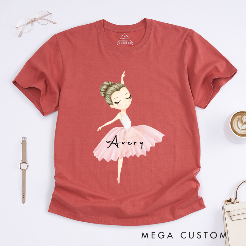 Personalized Ballet Dancer T-Shirt Custom Name Gift for Girls Dance Lover Cute Ballerina for Daughter Birthday Present Ballet Lover
