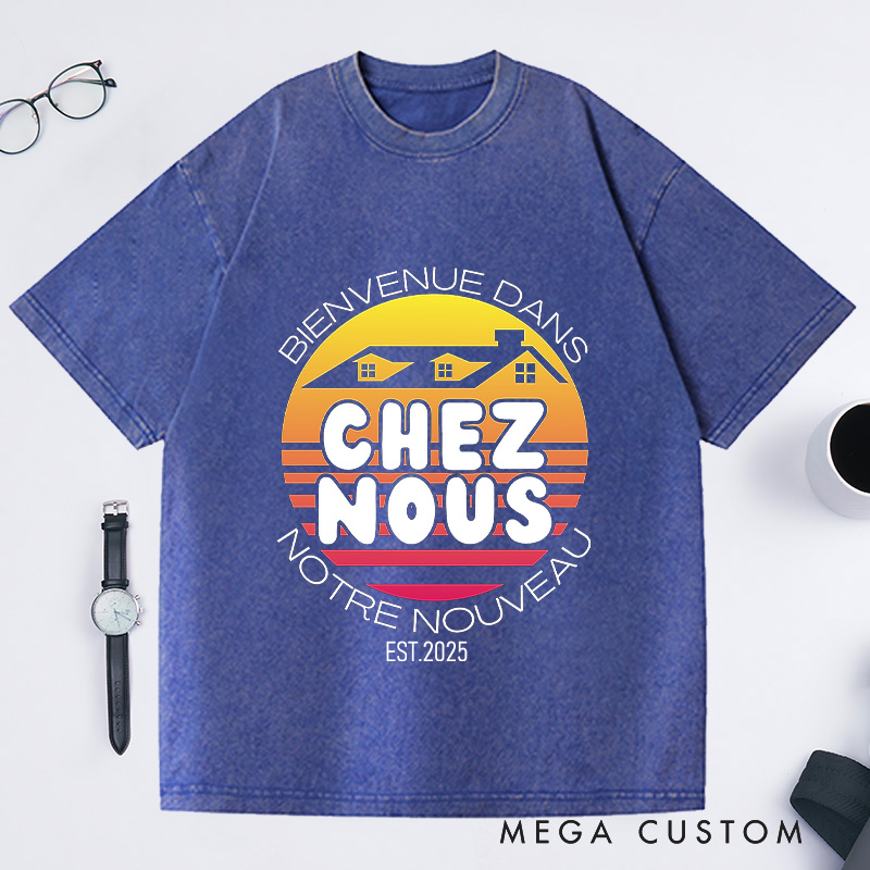 Personalized Custom EST Chez Nous T-Shirt Retro Sunset Housewarming New Home Celebration