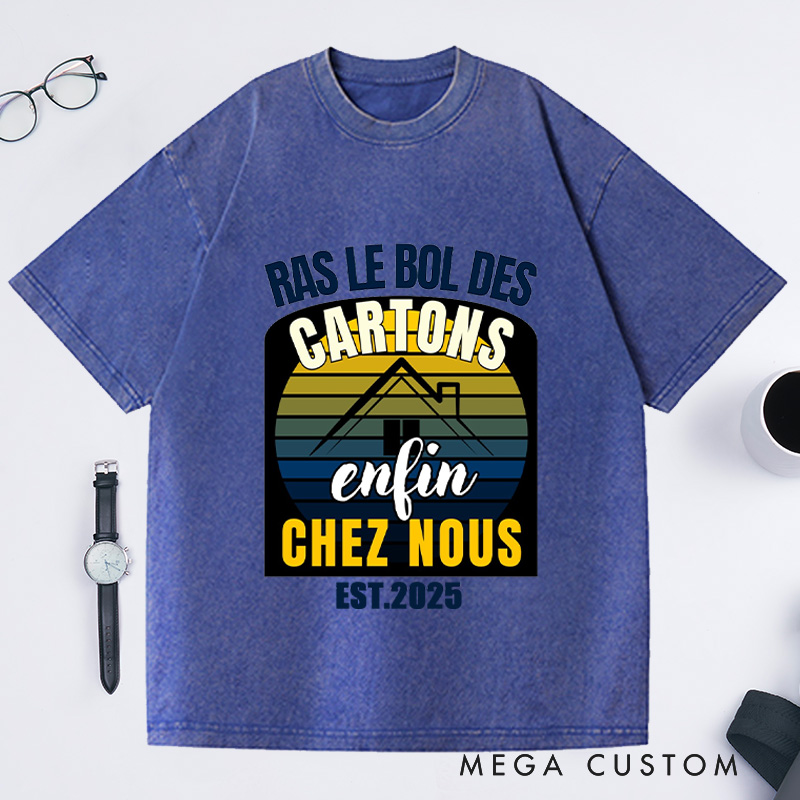 Personalized Ras Le Bol Des Cartons T-Shirt Retro Sunset French Housewarming Custom Moving Joyful Gift