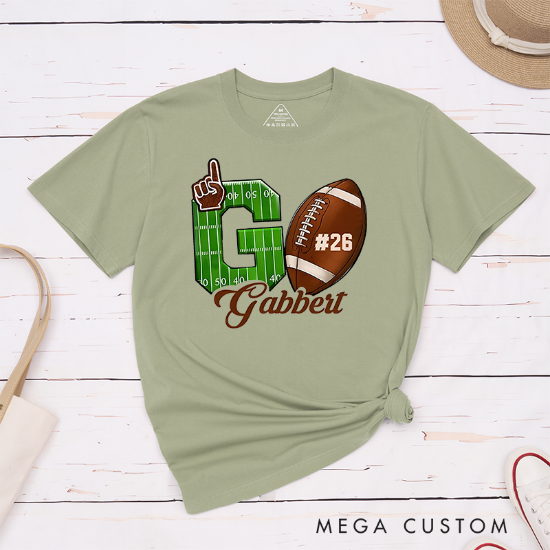 Personalized American Football and Rugby T-Shirts with Custom Team Name and Number – My Heart Is on That Field T-Shirt