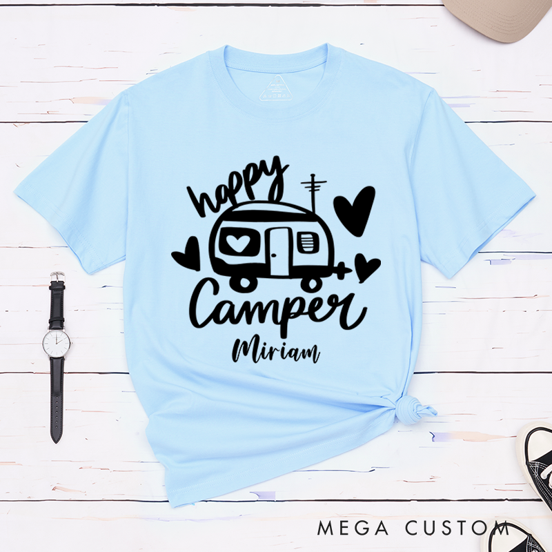 Personalized Happy Camper T-Shirt Camping Outdoors Hiking Adventure Lover Gift