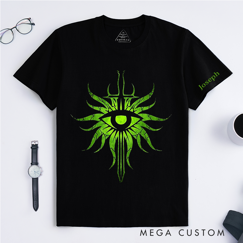 Personalized Green Eye Symbol Classic T-Shirt Unique Abstract Energy Pattern Custom Name Gift 