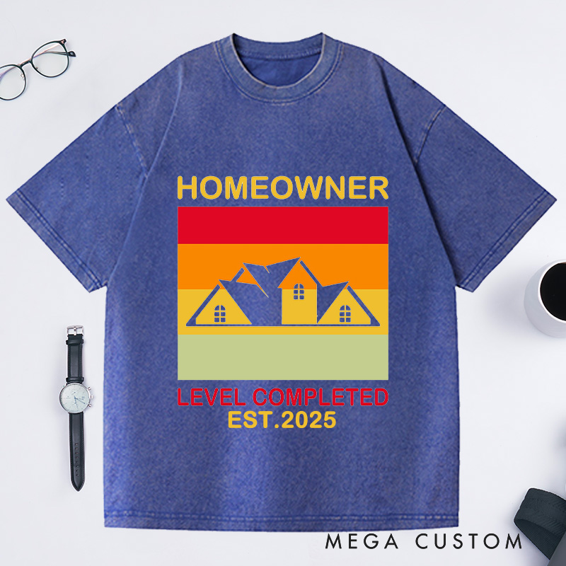 Personalized Custom Level Completed Homeowner T-Shirt Housewarming Retro Gift