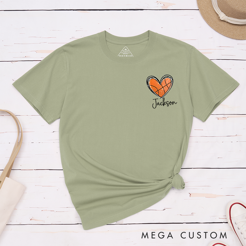 Personalized Basketball Heart T-Shirt with Custom Name and Comfort Colors Design