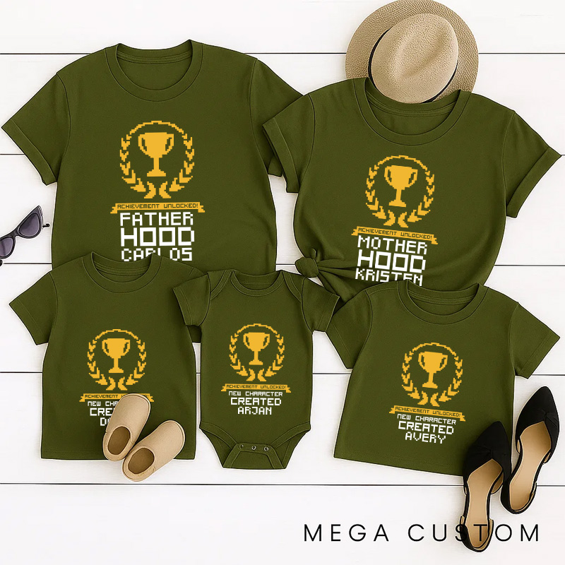 Personalized New Achievement Family Matching T-Shirts New Father Mother Shirts Funny Gamer Family Shirts Newborn Baby Gaming Shirt Father's Day