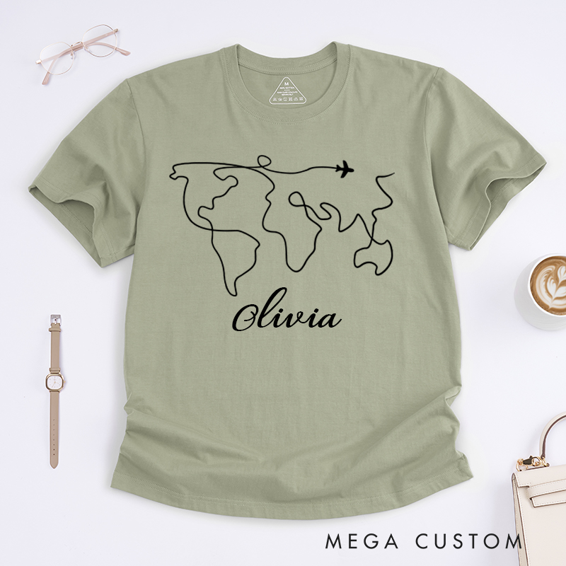 Personalized Travel Classic T-Shirts World Map Travel Shirt Gift for Traveling Lovers Traveler Gift