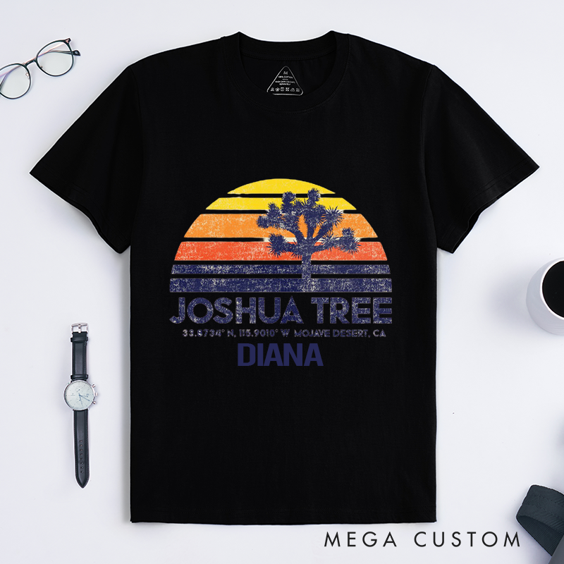 Personalized Joshua Tree Mojave Desert Sunset T-Shirt Retro Sunset Hiking Shirt Gift for Adventurers Nture Lovers