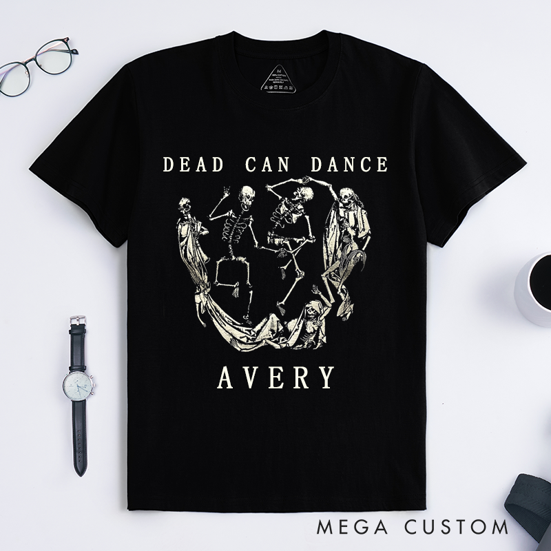 Personalized Dancing Skeletons Artistic Unisex T-Shirt Custom Name Unique Gift Idea for Men Women Friends Retro Skeleton Dance Art Tee